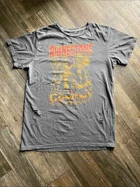 Men's Vintage Graphic Distressed T-Shirt - Gray Rhinestone Cowboy